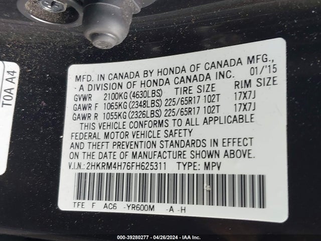 Honda Cr-v Ex-l 2015 2HKRM4H76FH625311 Image 9