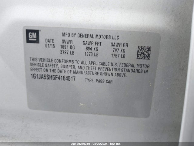 Chevrolet Sonic Ls Auto 2015 1G1JA5SH5F4164517 Image 9