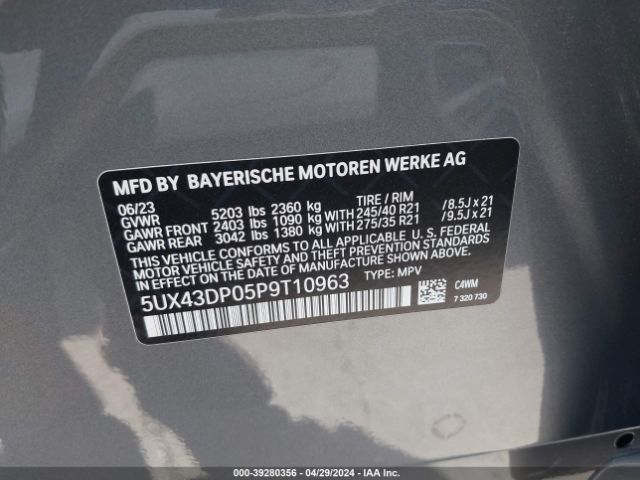 5UX43DP05P9T10963 BMW X3 Sdrive30i
