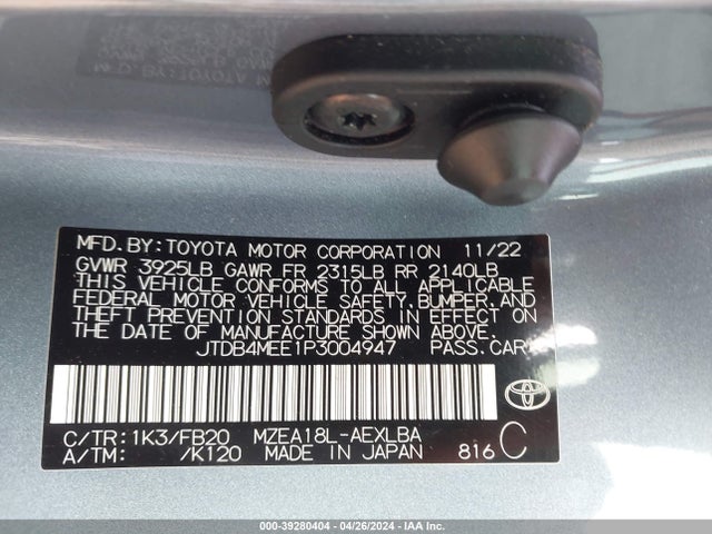 Toyota COROLLA LE 2023 JTDB4MEE1P3004947 Image 9