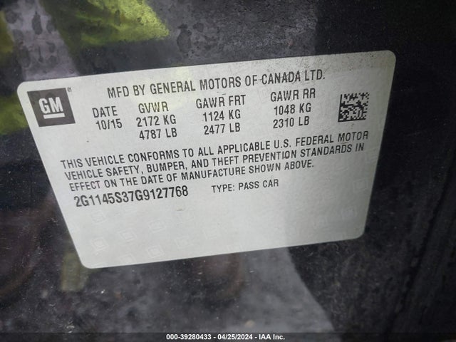 Chevrolet IMPALA 2LZ 2016 2G1145S37G9127768 Image 9