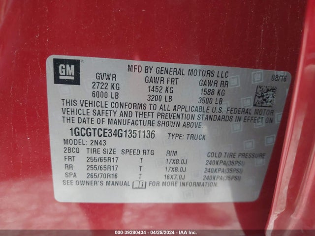Chevrolet Colorado Lt 2016 1GCGTCE34G1351136 Image 9
