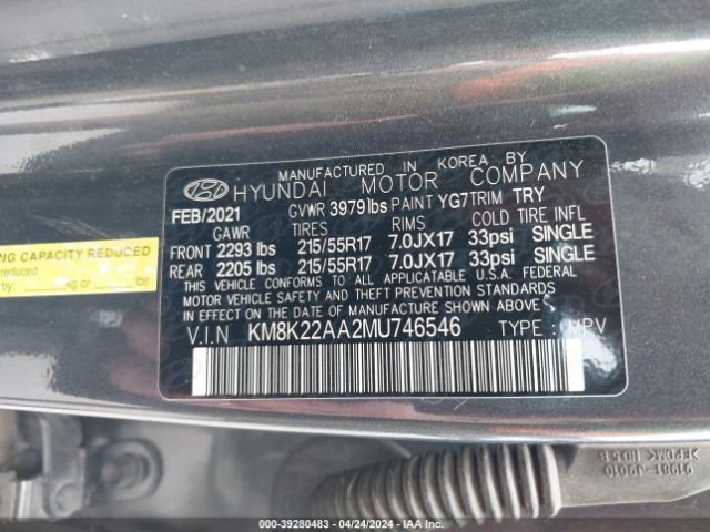 KM8K22AA2MU746546 Hyundai Kona Sel