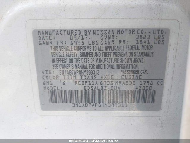 Nissan SENTRA S 2017 3N1AB7AP8HY399313 Image 9