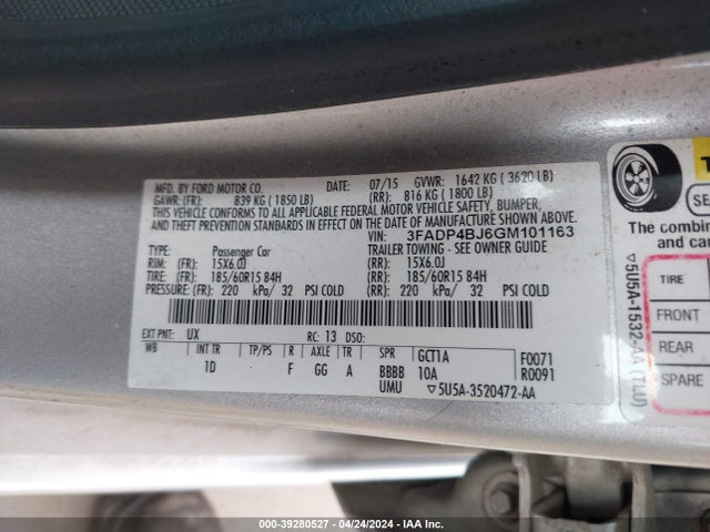 Ford FIESTA SE 2016 3FADP4BJ6GM101163 Image 9