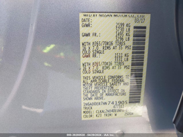Nissan Frontier Sv 2017 1N6AD0ER7HN741905 Image 9