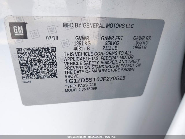 Chevrolet MALIBU LT 2018 1G1ZD5ST0JF270515 Image 9