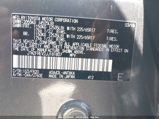 Toyota RAV4 LE 2018 JTMZFREV2JJ181807 Image 9