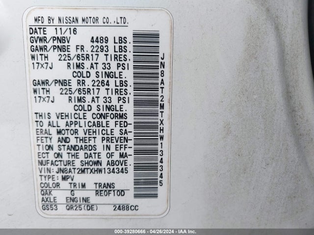 Nissan ROGUE S 2017 JN8AT2MTXHW134345 Image 9