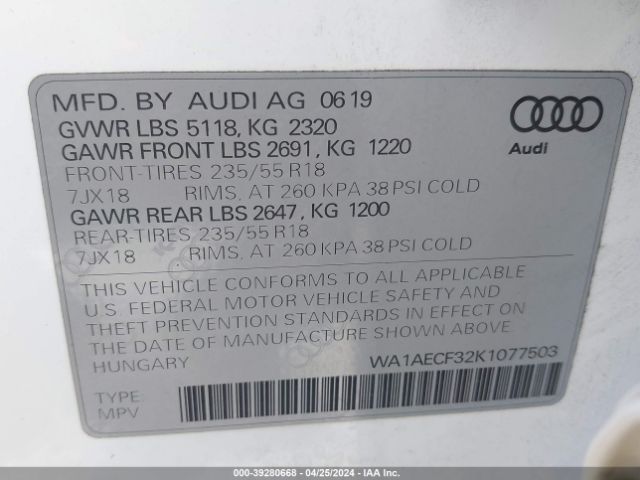 WA1AECF32K1077503 Audi Q3 2.0t Premium
