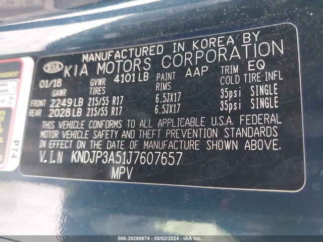 KIA SOUL + 2018 KNDJP3A51J7607657 Image 9