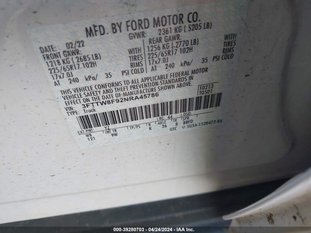 Ford Maverick Xl 2022 3FTTW8F92NRA45786 Image 9