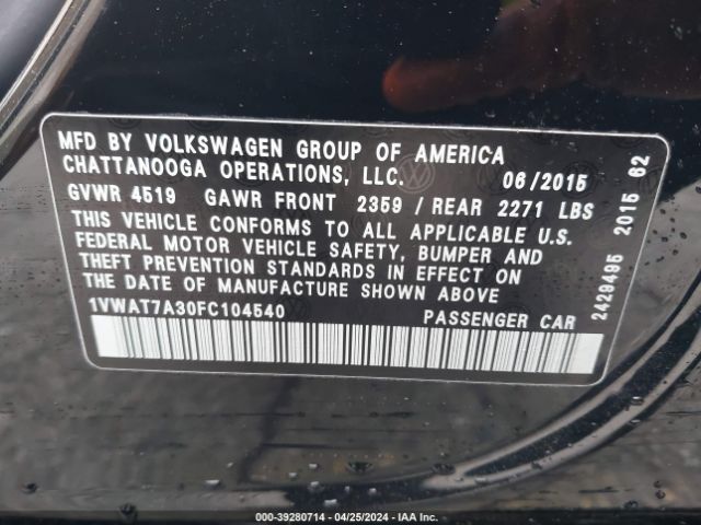 1VWAT7A30FC104540 Volkswagen Passat 1.8t Limited Edition