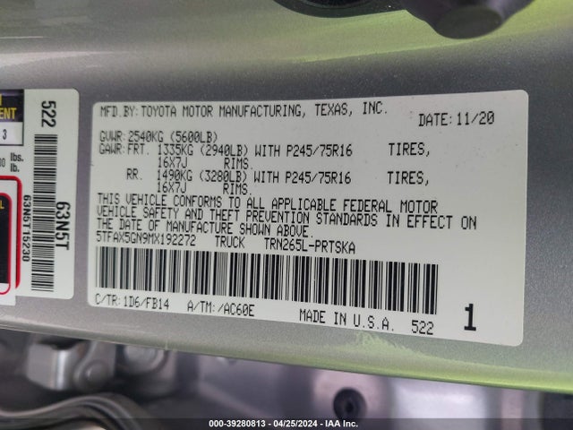Toyota Tacoma Sr 2021 5TFAX5GN9MX192272 Image 9