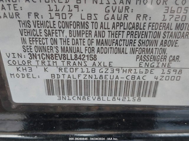 Nissan Versa Sv Xtronic Cvt 2020 3N1CN8EV8LL842158 Image 9