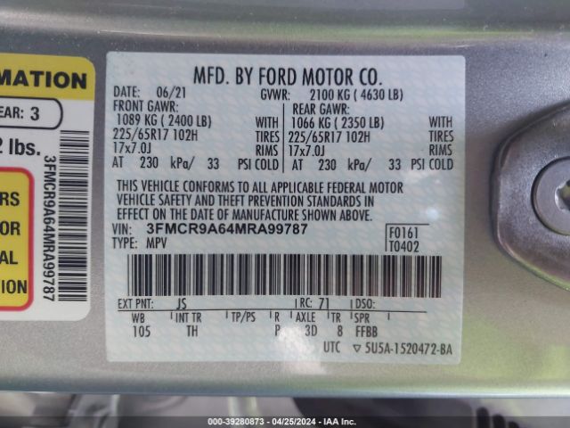 3FMCR9A64MRA99787 Ford Bronco Sport