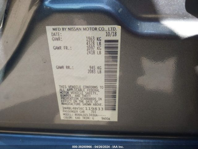 1N4BL4BV5KC119833 Nissan Altima 2.5 S