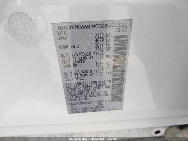 Nissan Rogue Sl 2016 5N1AT2MV0GC756719 Image 9