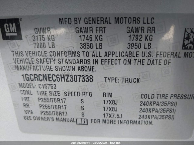 Chevrolet Silverado 1500 Wt 2017 1GCRCNEC6HZ307338 Image 9
