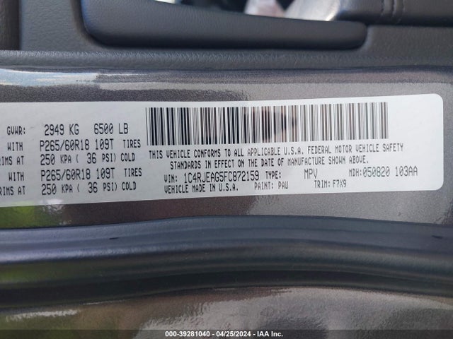 Jeep Grand Cherokee Laredo 2015 1C4RJEAG5FC872159 Image 9