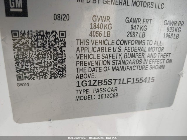 Chevrolet MALIBU LS 2020 1G1ZB5ST1LF155415 Image 9