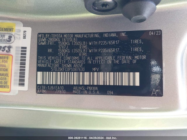 Toyota SIENNA XLE 2023 5TDJSKFC0PS087630 Image 9