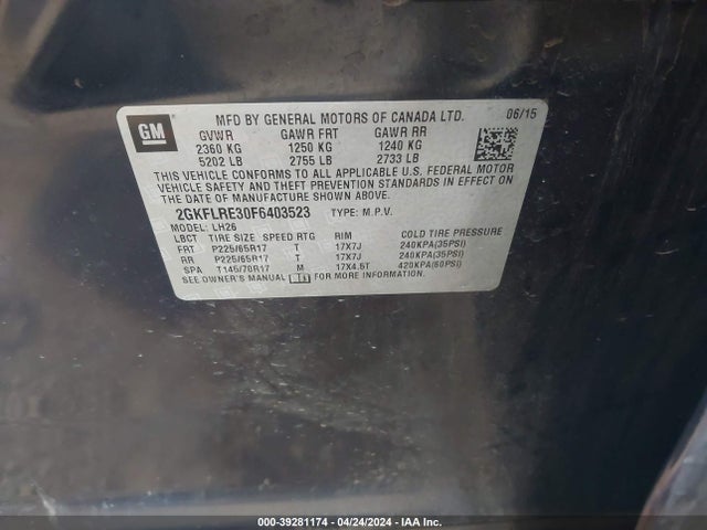 GMC Terrain Sle-2 2015 2GKFLRE30F6403523 Image 9