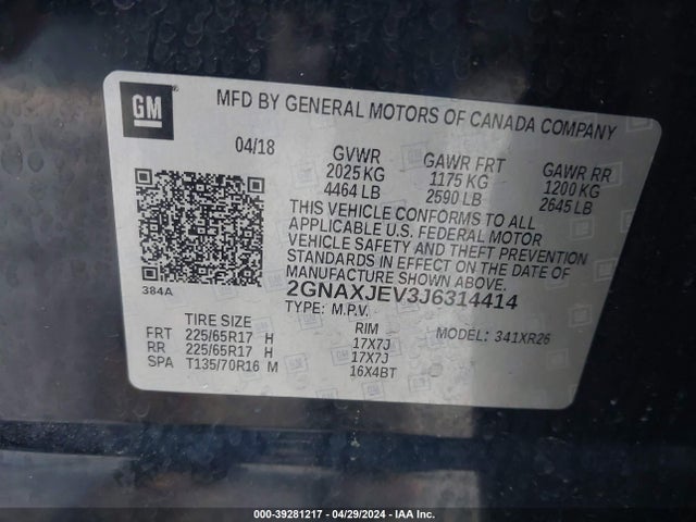 Chevrolet EQUINOX LT 2018 2GNAXJEV3J6314414 Image 9
