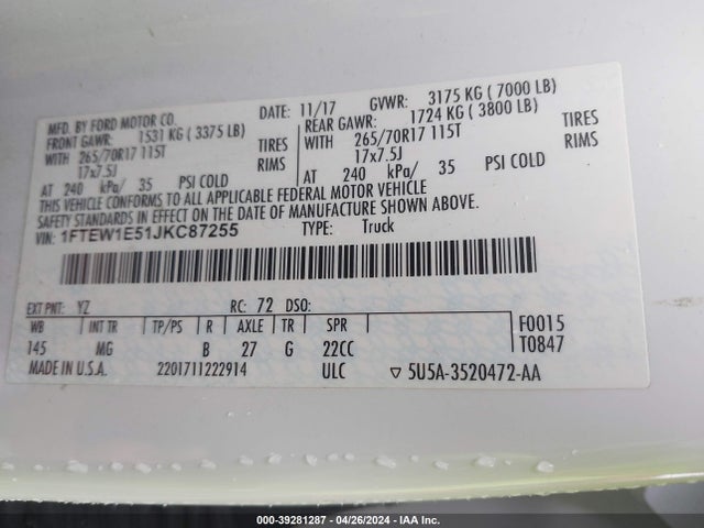 Ford F-150 Xlt 2018 1FTEW1E51JKC87255 Image 9