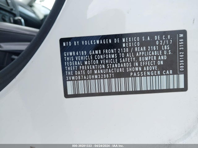 Volkswagen Jetta 1.4t Se 2017 3VWDB7AJ0HM329671 Image 9