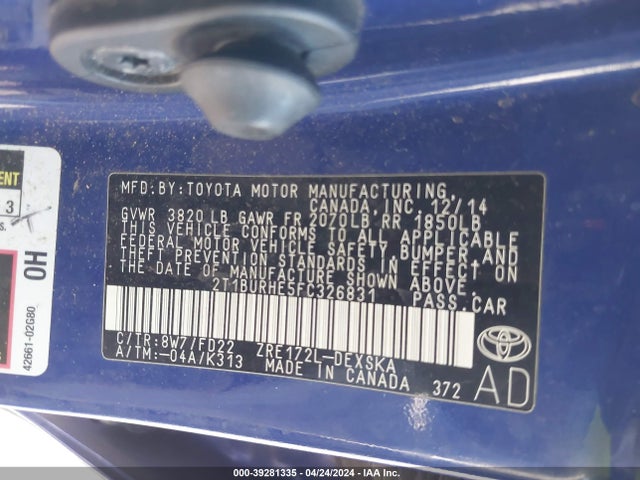 Toyota Corolla S Plus 2015 2T1BURHE5FC326831 Image 9