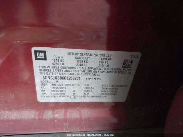 3GNCJKSB6GL263201 Chevrolet luv - mfi, vvt, alum, gme e85 max
