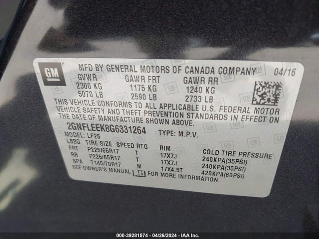 Chevrolet EQUINOX LS 2016 2GNFLEEK8G6331264 Image 9