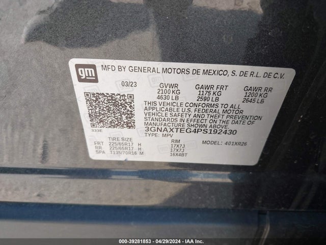Chevrolet Equinox Awd 2fl 2023 3GNAXTEG4PS192430 Image 9