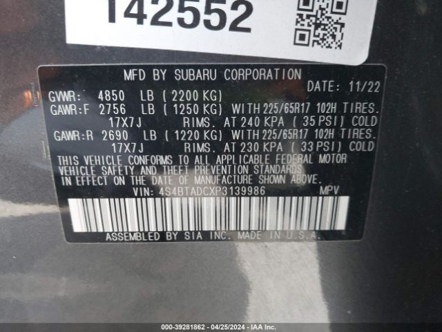 4S4BTADCXP3139986 Subaru Outback Premium