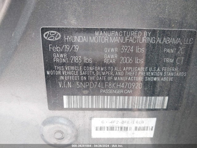 Hyundai ELANTRA SE 2019 5NPD74LF8KH470920 Image 9