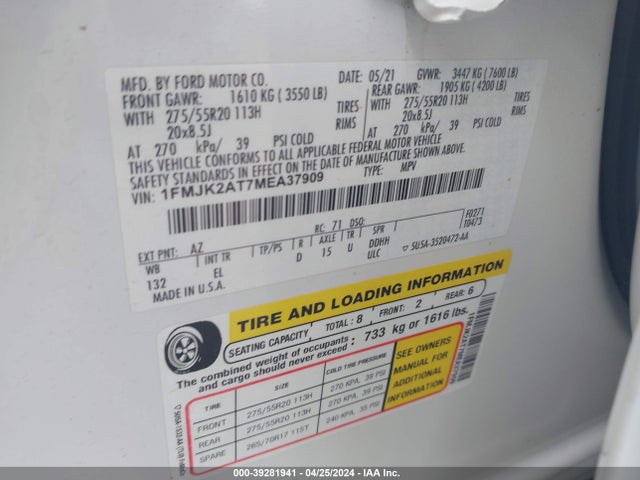 Ford Expedition Limited Max 2021 1FMJK2AT7MEA37909 Image 9