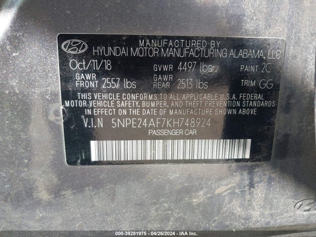 Hyundai SONATA SE 2019 5NPE24AF7KH748924 Image 9