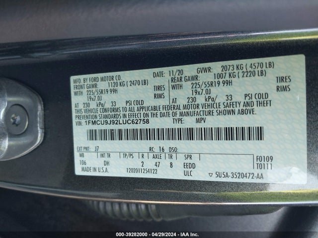 Ford Escape Titanium 2020 1FMCU9J92LUC62758 Image 9