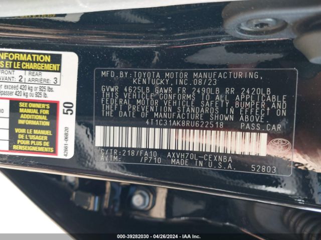 4T1C31AK8RU622518 Toyota Camry Hybrid Le