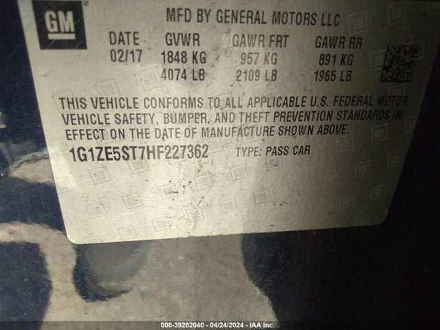Chevrolet MALIBU 1LT 2017 1G1ZE5ST7HF227362 Image 9