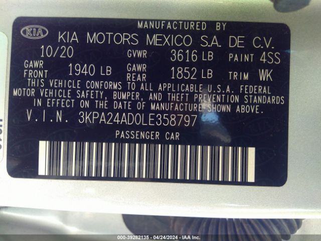 3KPA24AD0LE358797 KIA RIO S