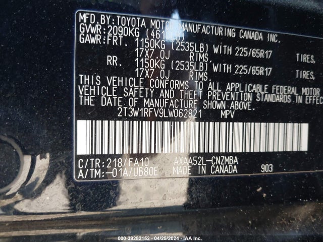 Toyota Rav4 Xle 2020 2T3W1RFV9LW062821 Image 9