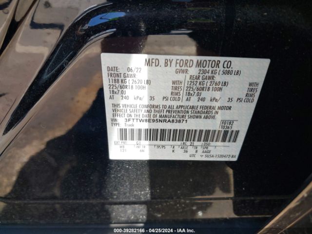 3FTTW8E95NRA83871 Ford Maverick Lariat