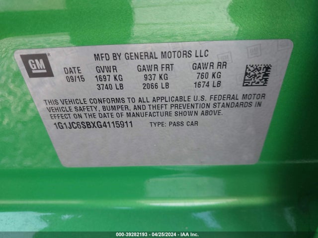 Chevrolet Sonic Lt Auto 2016 1G1JC6SBXG4115911 Image 9