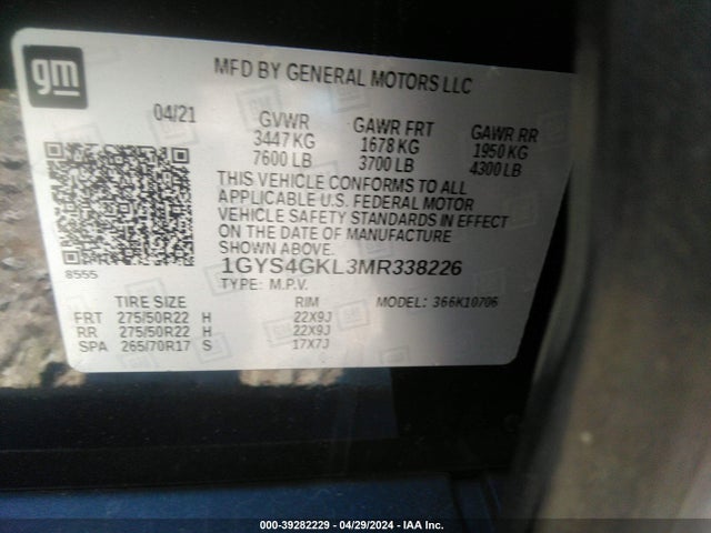 1GYS4GKL3MR338226 Cadillac Escalade 4wd Sport Platinum