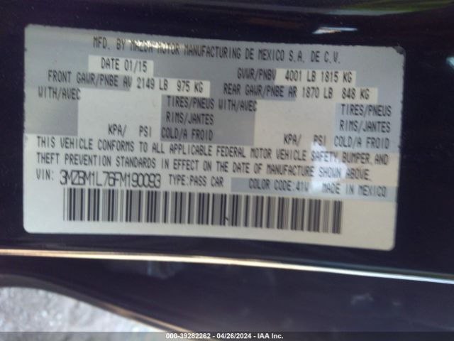 3MZBM1L76FM190093 Mazda Mazda3 I Touring