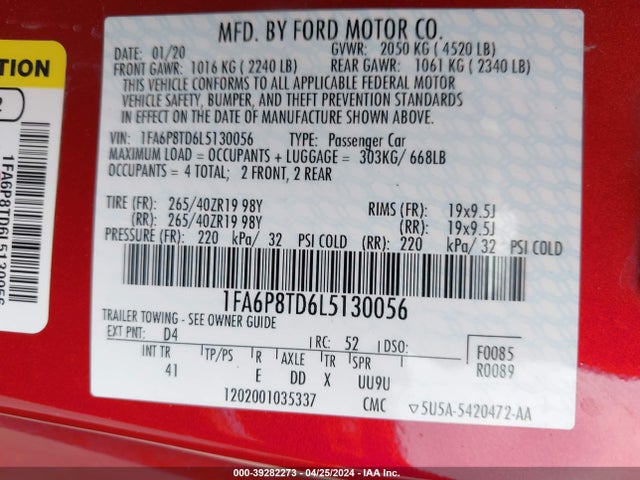 Ford Mustang Ecoboost Premium Fastback 2020 1FA6P8TD6L5130056 Image 9