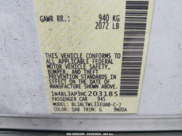 1N4BL3AP3HC203185 Nissan Altima 3.5 Sl