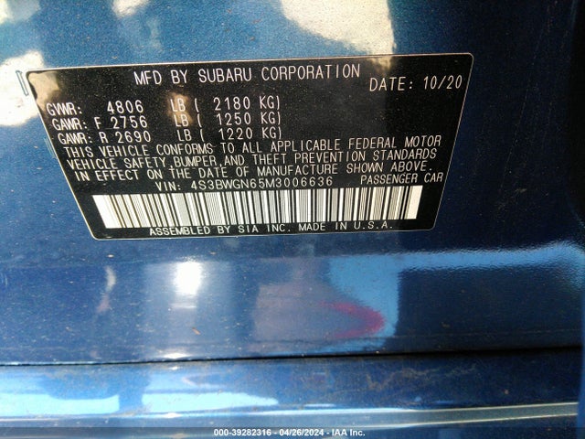 Subaru Legacy Limited Xt 2021 4S3BWGN65M3006636 Image 9